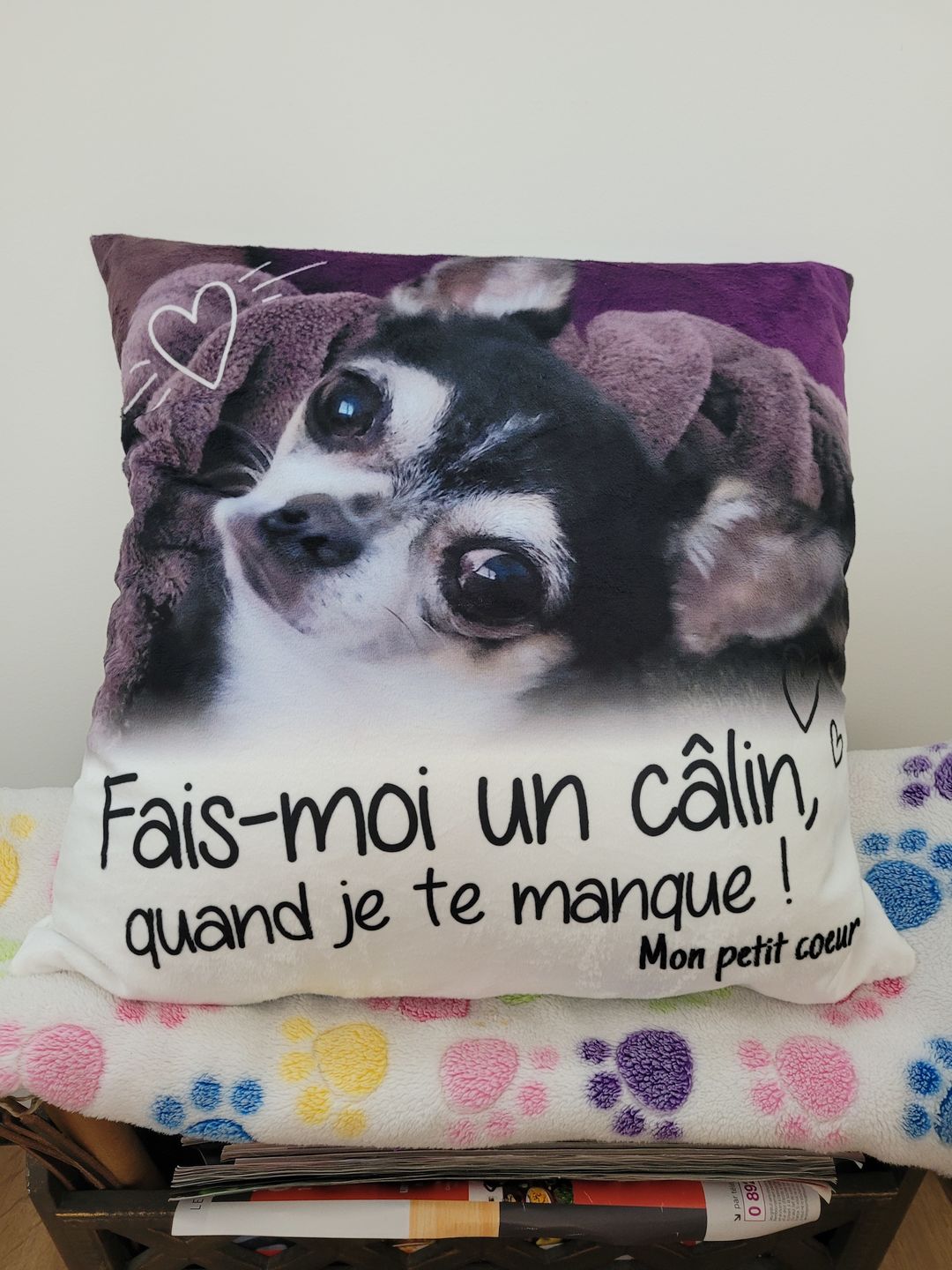 Customer photo review of Fais moi un câlin quand je te manque - Coussin personnalisé