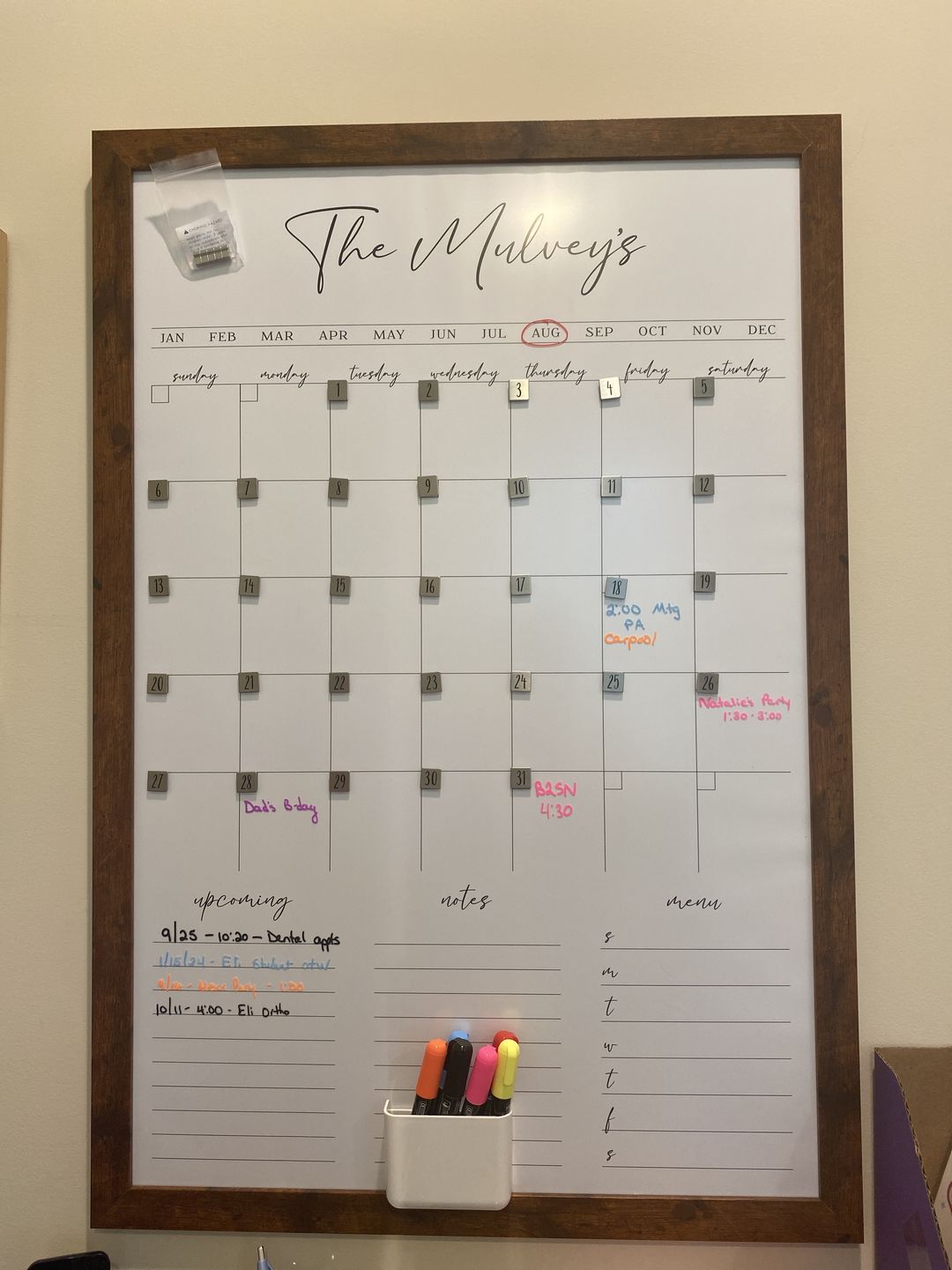 Customer photo review of Monthly Framed Whiteboard Calendar + 3 sections | Vertical Pennington
