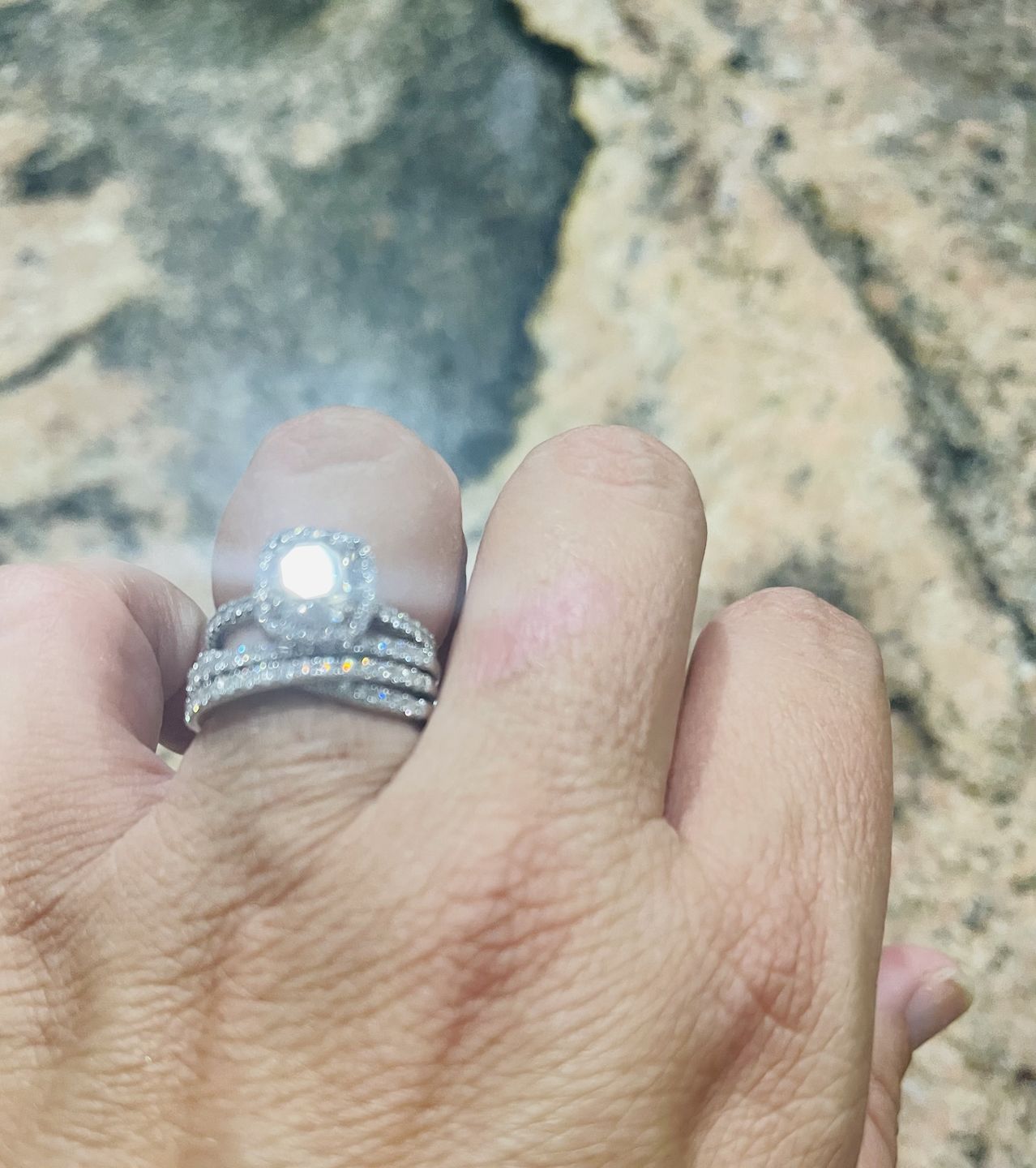 Customer photo review of Triple Criss-Cross Moissanite Pave Half Eternity Wedding Band Ring