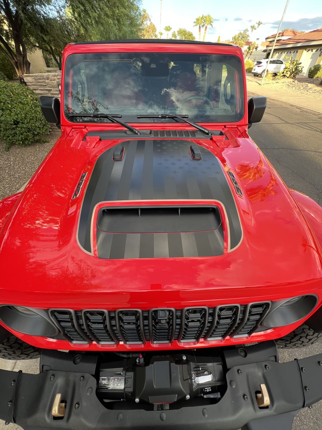 Customer photo review of Black on Black American Flag Hood Graphic for Wrangler JL 392 and Gladiator JT MOJAVE models