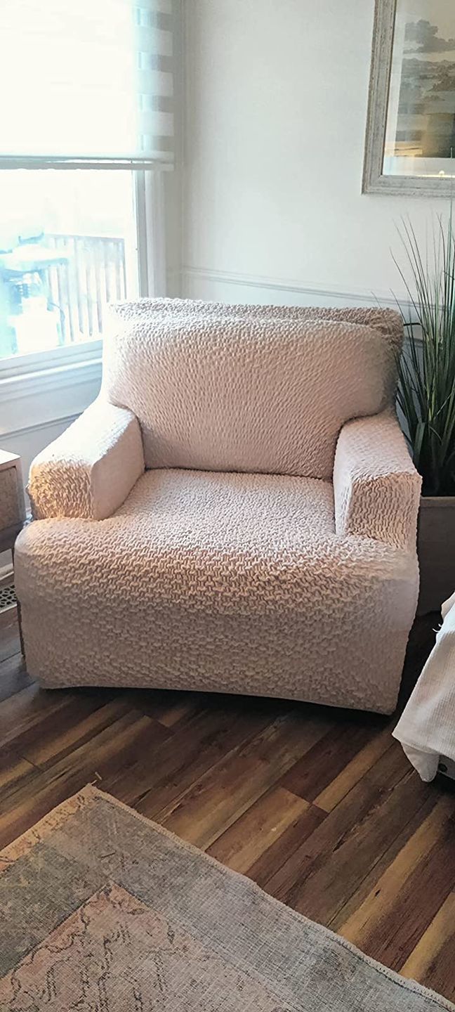 Customer photo review of Arm Chair Cover - Beige, Velvet
