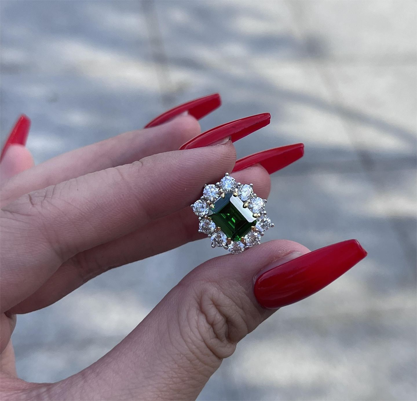 Customer photo review of Louily Vintage Flower Design Emerald Cut Emerald Green Earrings In Sterling Silver