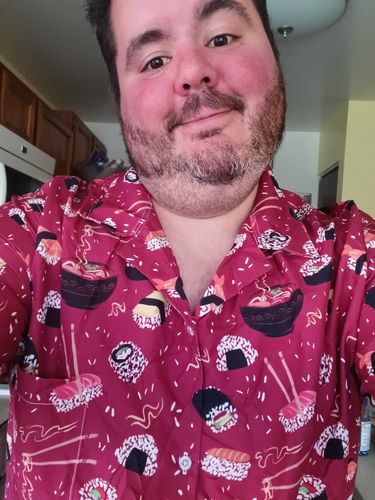 Customer photo review of Oishi Sushi Red Button Up Shirt