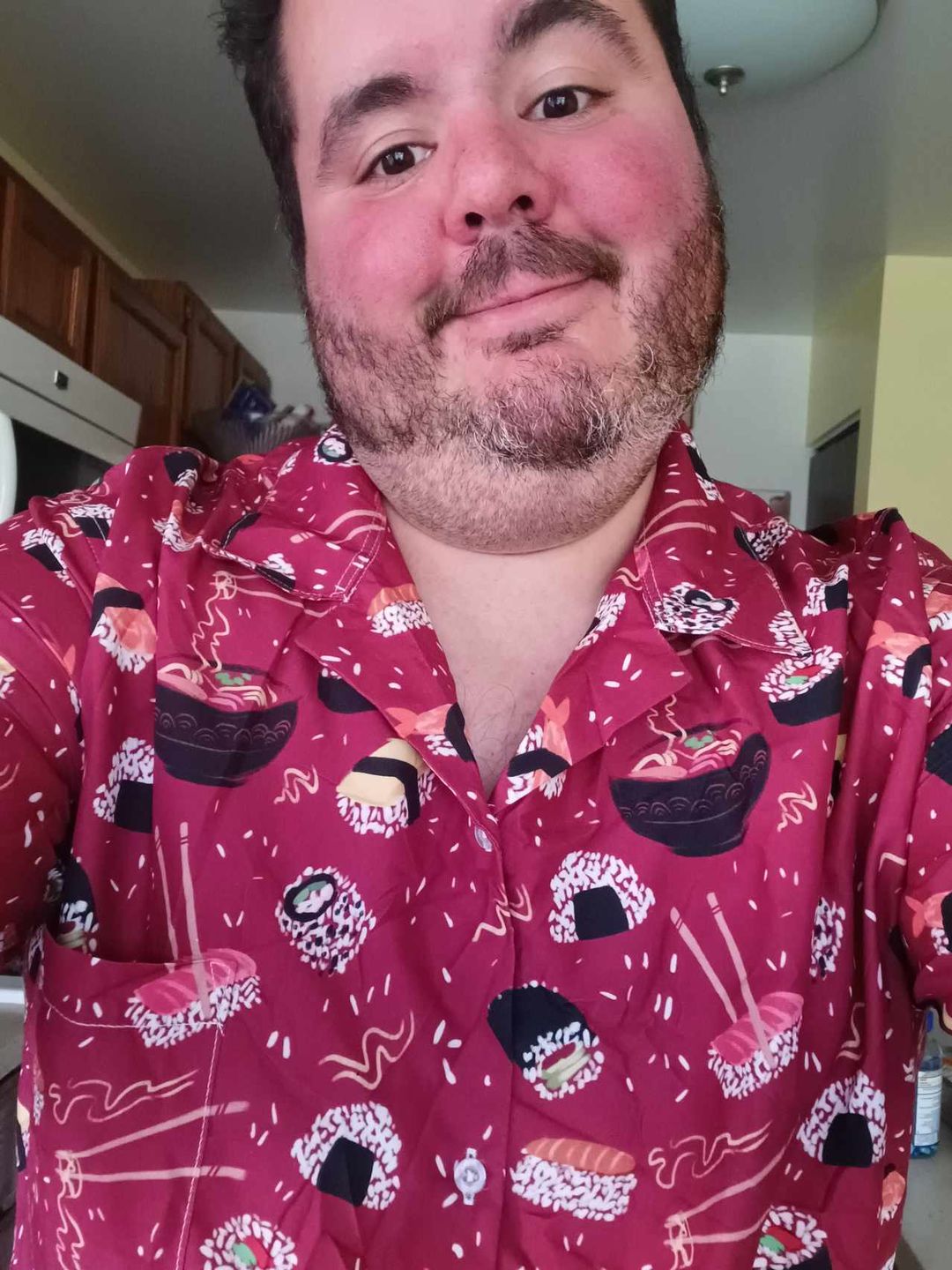 Customer photo review of Oishi Sushi Red Button Up Shirt