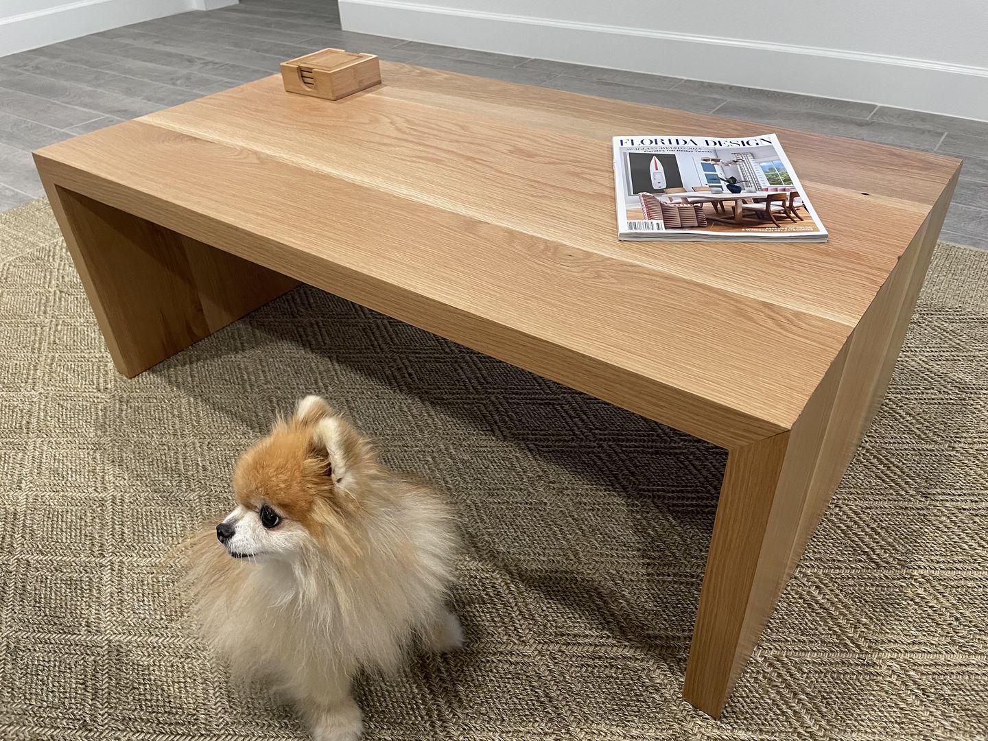 Customer photo review of White Oak Waterfall Coffee Table