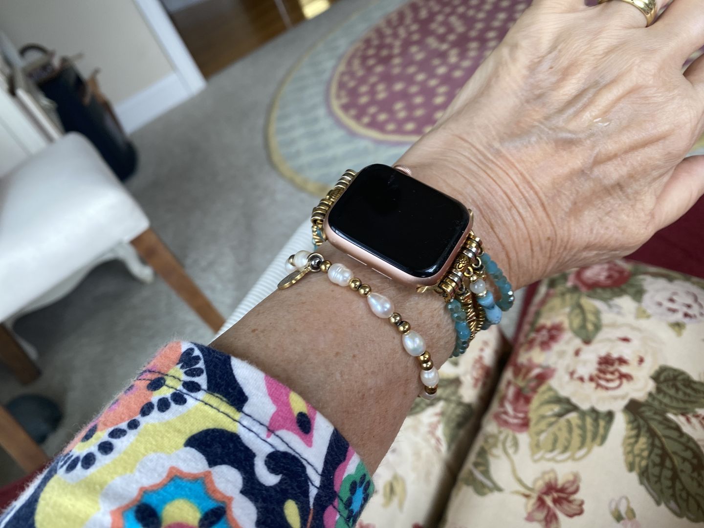 Customer photo review of Jade Glimmer Stretch Apple Watch Strap