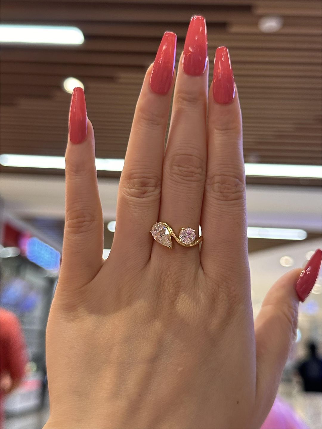 Customer photo review of Louily Unique Double Stones Design Pear & Round Cut Engagement Ring In Sterling Silver