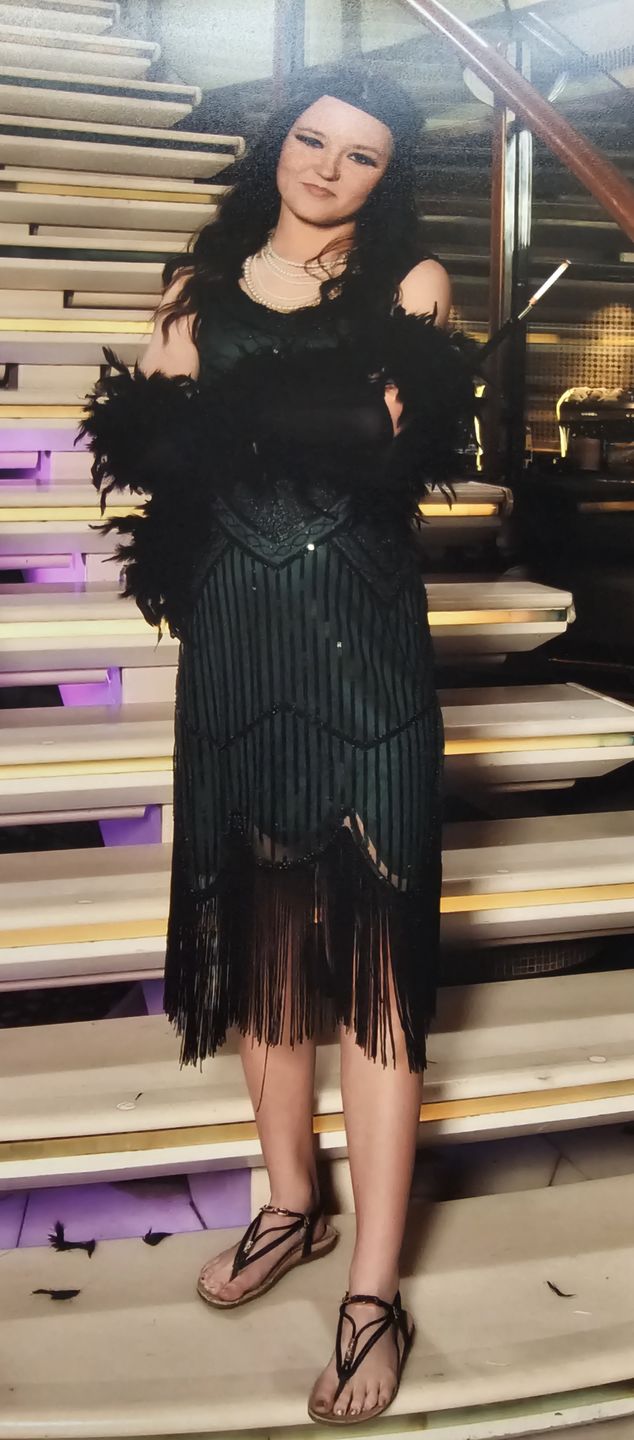 Customer photo review of 1920s Green Beaded Stella Flapper Dress