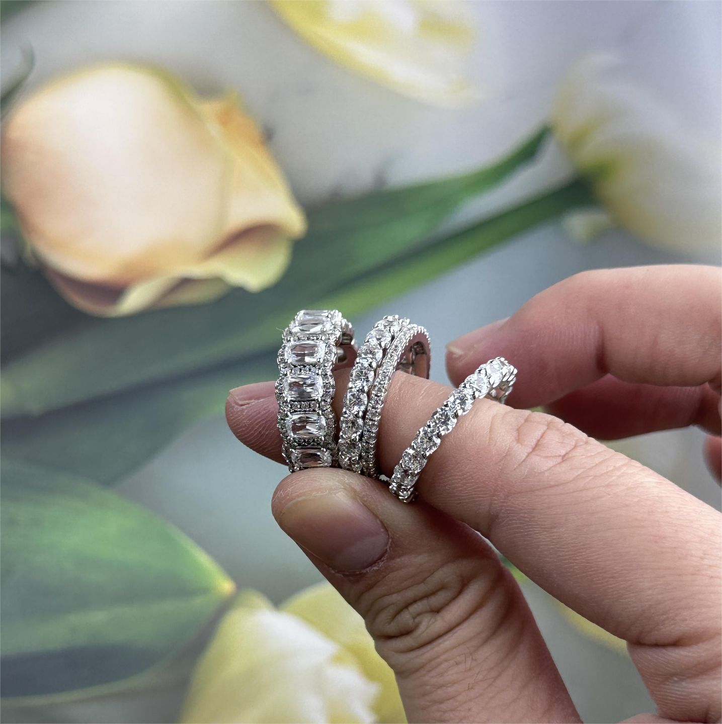 Customer photo review of S925 1.0Ct Cushion Cut 4PC Wedding Band Set Stackable Rings For Everyday Wear