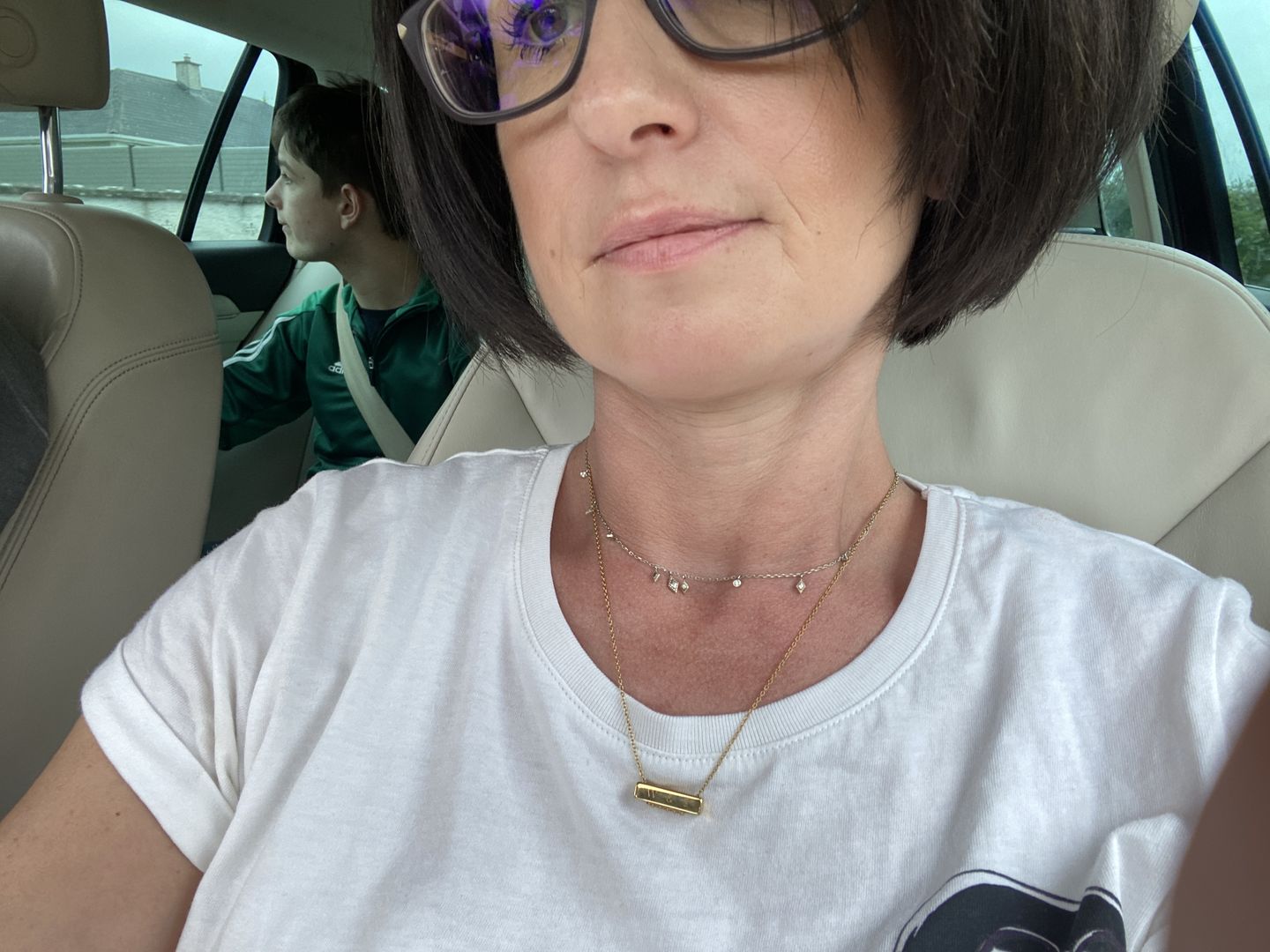 Customer photo review of 2cm Letter Bar Necklace Gold Horizontal