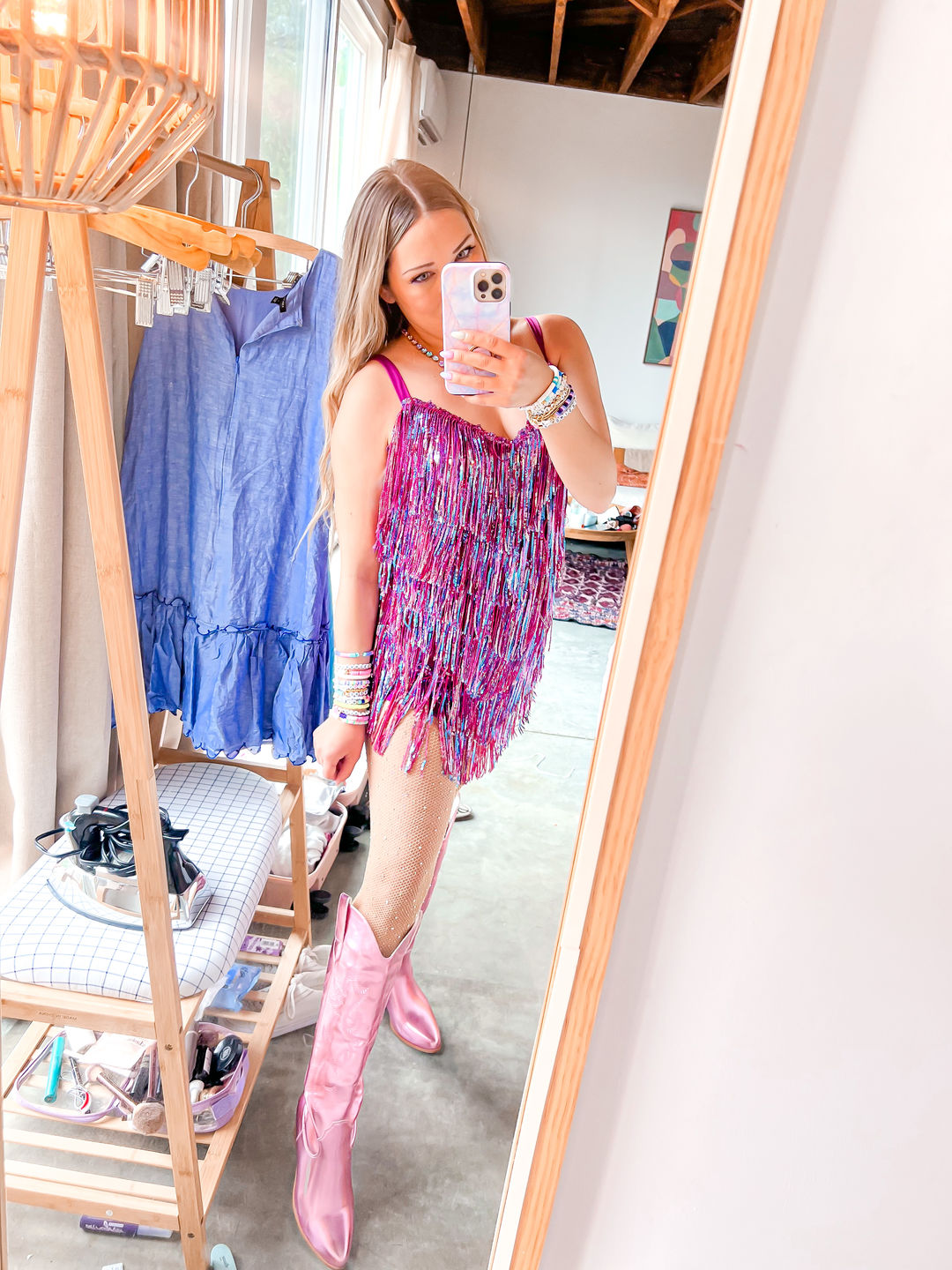 Customer photo review of Shake It My Way Short Fringe Mini Dress