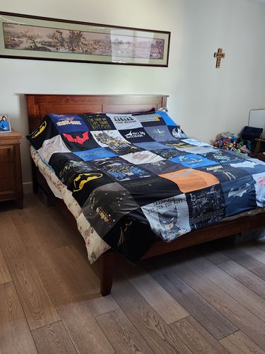 T-shirt quilt with comics, superheroes themes by Barbara from AZ