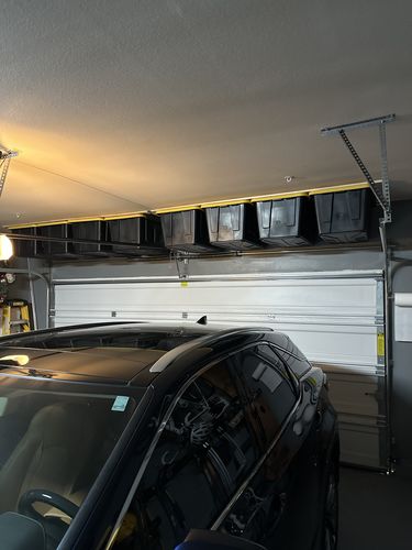 Customer photo review of Overhead Storage Bin Rail System - Made in USA