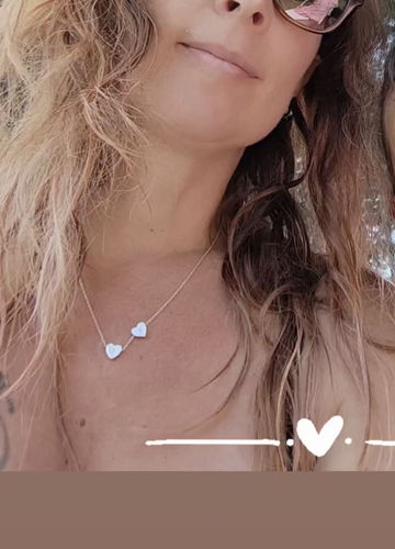 Customer photo review of Amo Heart Double Bead Necklace in Silver
