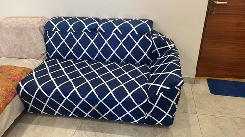 Customer photo review of Navy Blue Checks Elastic Sofa Slipcovers