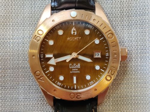 Customer photo review of Aquacy Bronze CuSn8 Men's Tigers Eye Watch Automatic with Leather  200M