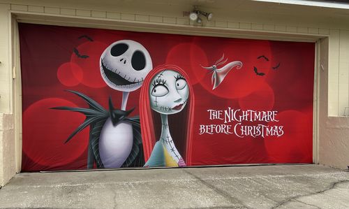 Customer photo review of Jack And Sally The Nightmare Before Christmas Red Garage Door Cover Banner Wrap