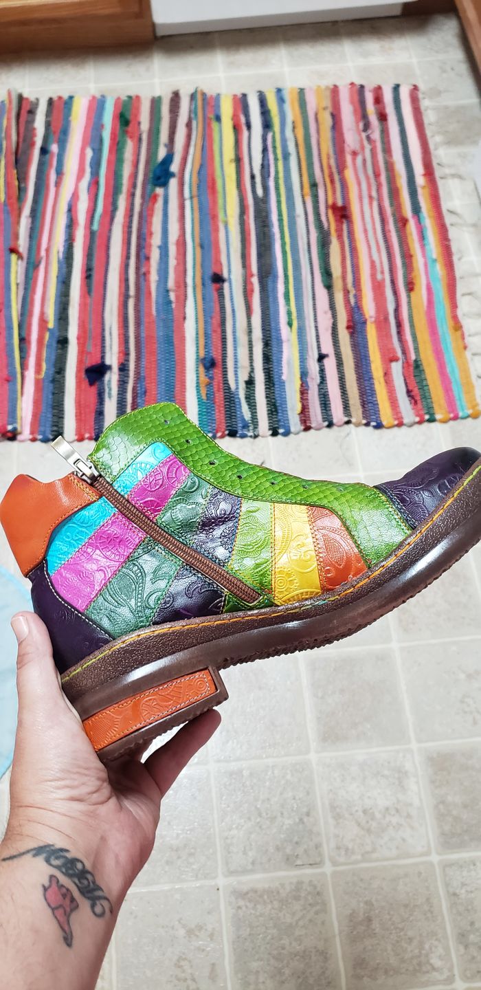 Customer photo review of Retro Hand-polished Rainbow Ankle Boots