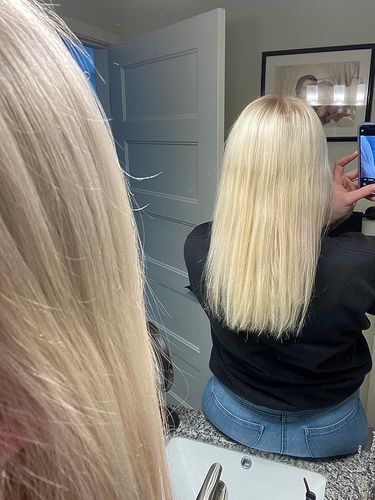 Customer photo review of Hair Extensions Moresoo Virgin Human Tape-Ins Unprocessed Hair Platinum Blonde(#60)