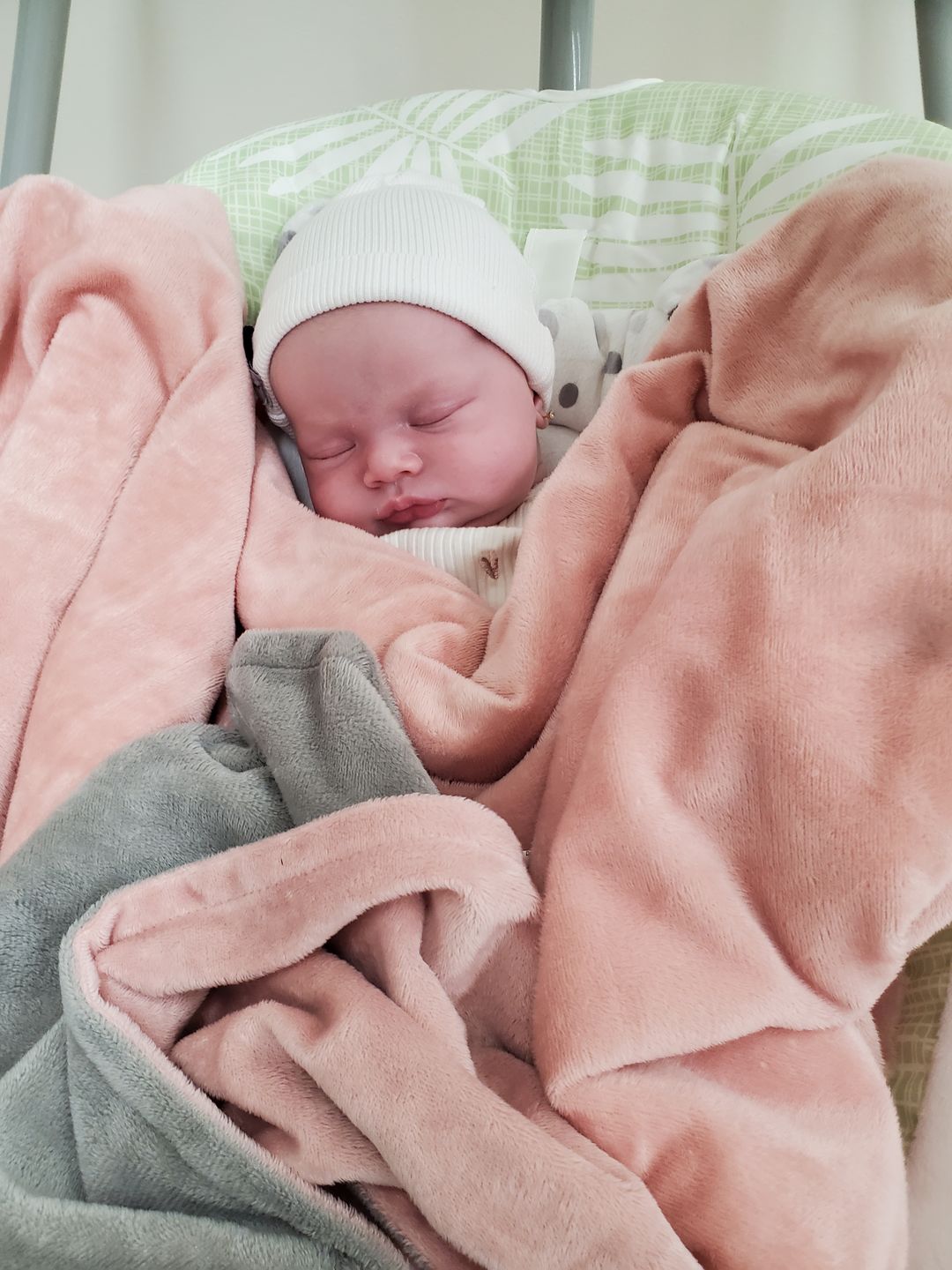 Customer photo review of MinkyBee Stroller Blanket ~ Dusty Pink/Ivory