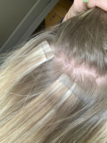Customer photo review of Moresoo Virgin Tape in Human Hair Extensions Premium Hair Blonde (#18/22/60)