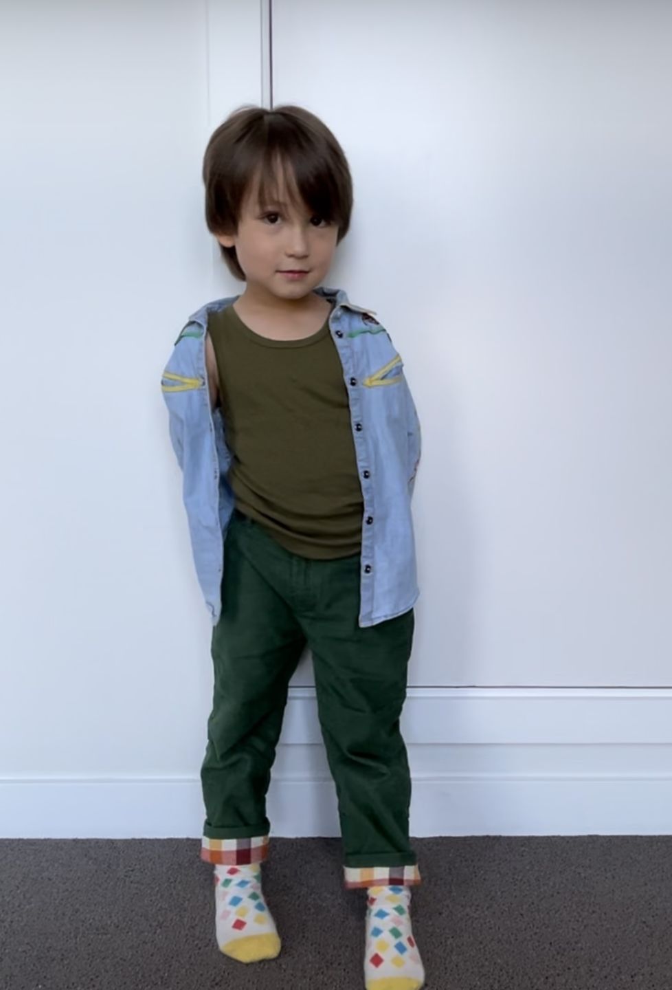 Customer photo review of Vintage Green Corduroy Adventure Jeans