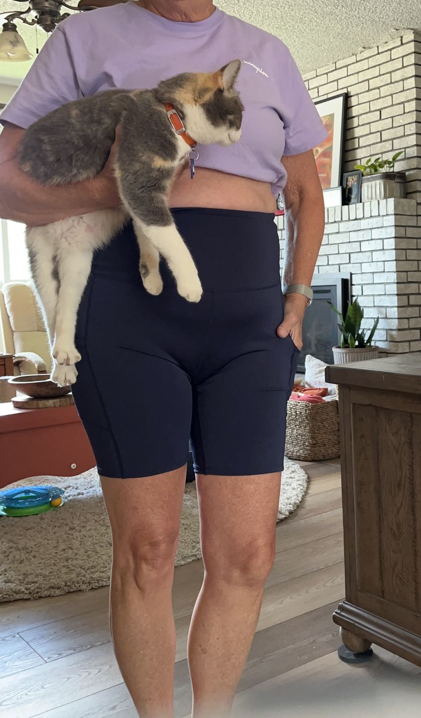 Customer photo review of Hi Five High-Waisted Biker Short – Night Swim Navy