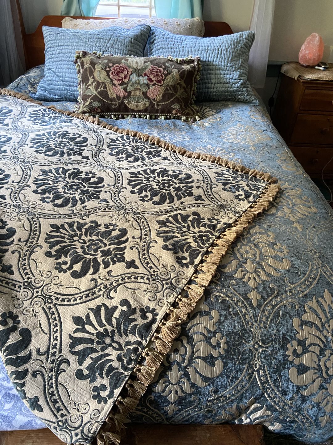 Customer photo review of Classic Floral Damask Teal Green Velvet Fabric
