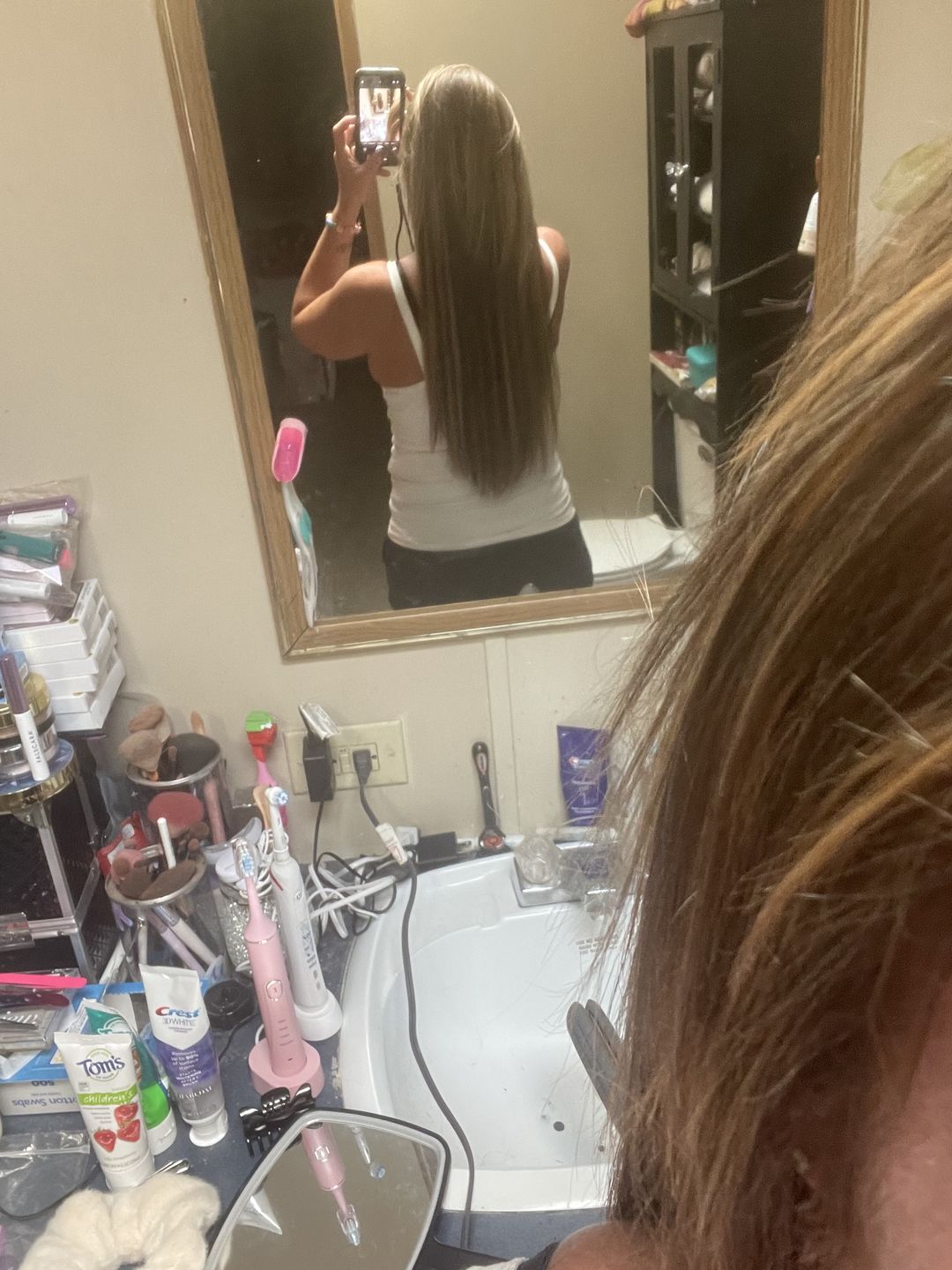 Customer photo review of 20” Beige/Brown Highlights #7/4 DIY Hair Extensions Home Kit