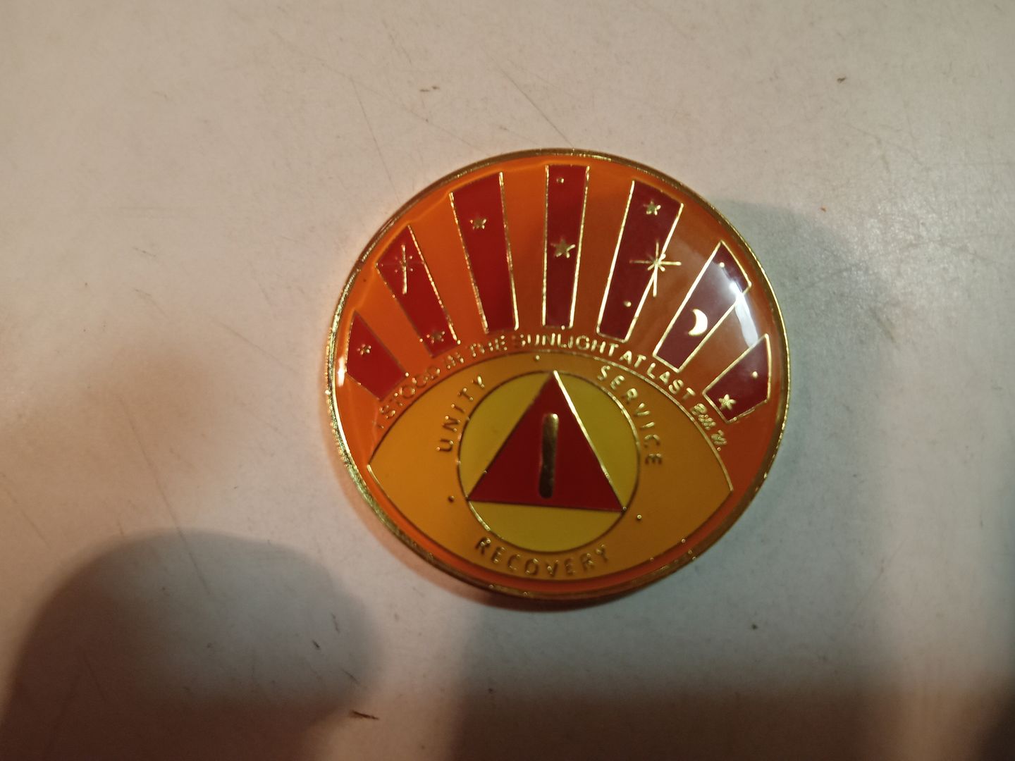 Customer photo review of Stood in the Sunlight 1 Year Specialty AA Recovery Medallion - Tri-Plated One Year Chip/Coin