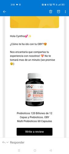 Customer photo review of Probioticos 120 Billones de 12 Cepas y Prebioticos. OBY Multi Probioticos 60 Capsulas