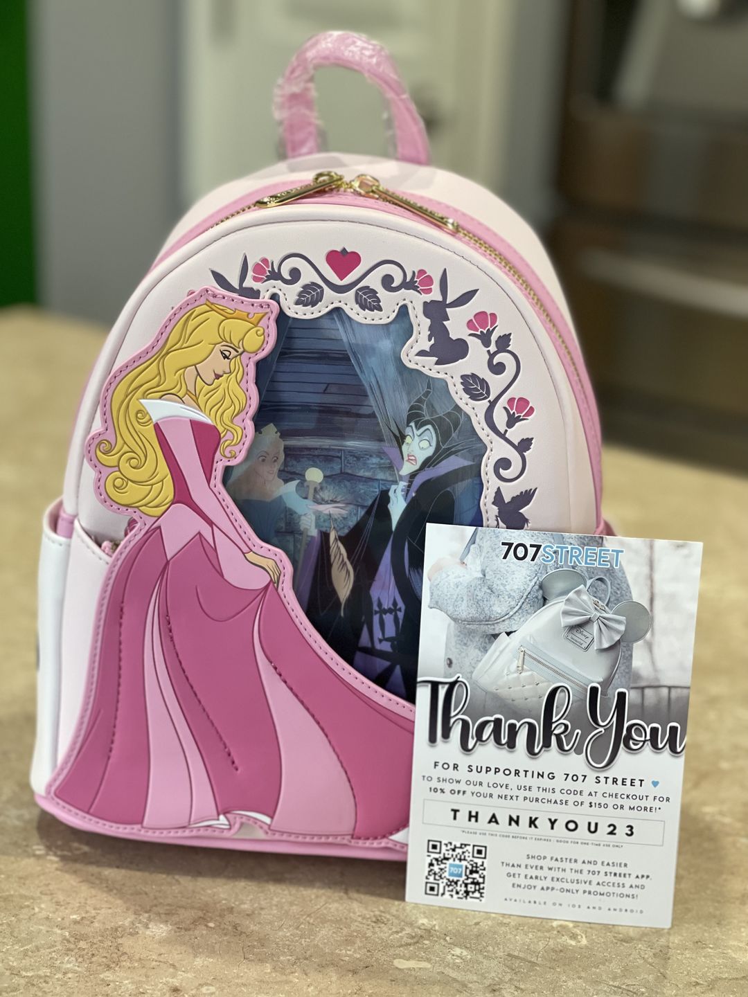 Customer photo review of Loungefly Disney Sleeping Beauty Princess Lenticular Mini Backpack - August Preorder
