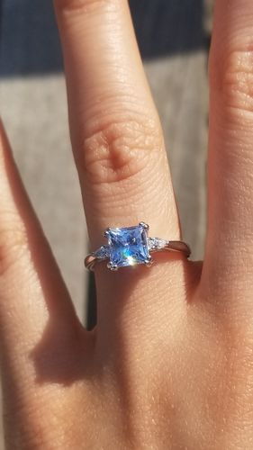 Customer photo review of 3-Stone Greyish Blue Princess CZ Ring in Sterling Silver 1.2ct