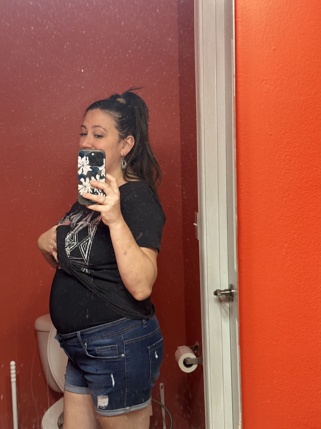 Customer photo review of Chelsea Maternity Jean Shorts