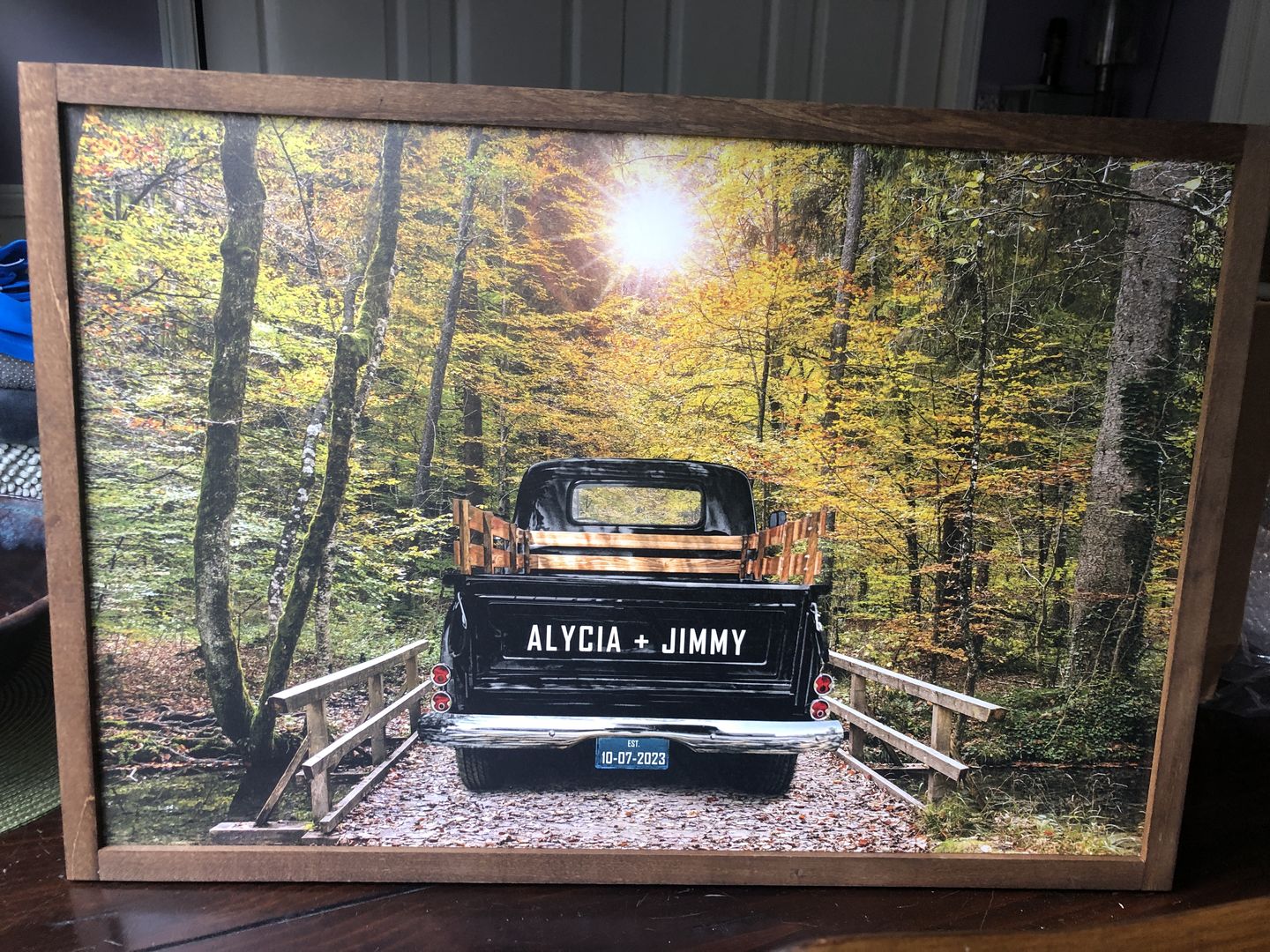 Customer photo review of Vintage Truck Wall Art Personalized with Names Wood Sign