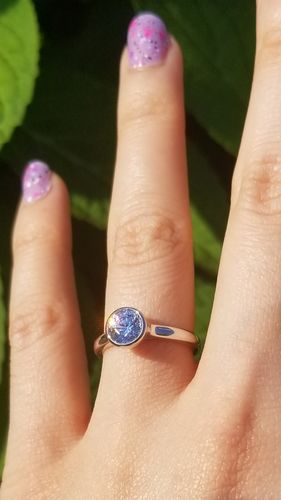 Customer photo review of Solitaire Greyish Blue Bezel CZ Ring in Sterling Silver 0.8ct