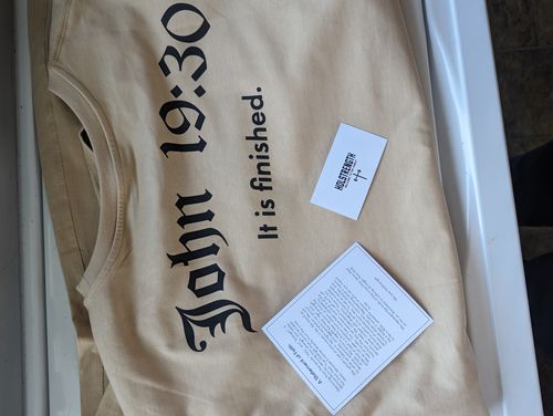 Customer photo review of John 19:30 Oversized Tee - Tan
