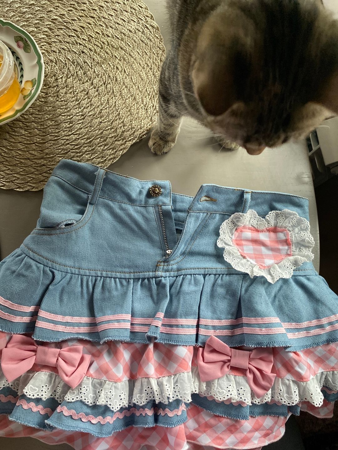 Customer photo review of Gingham & Denim Ruffled Skirt
