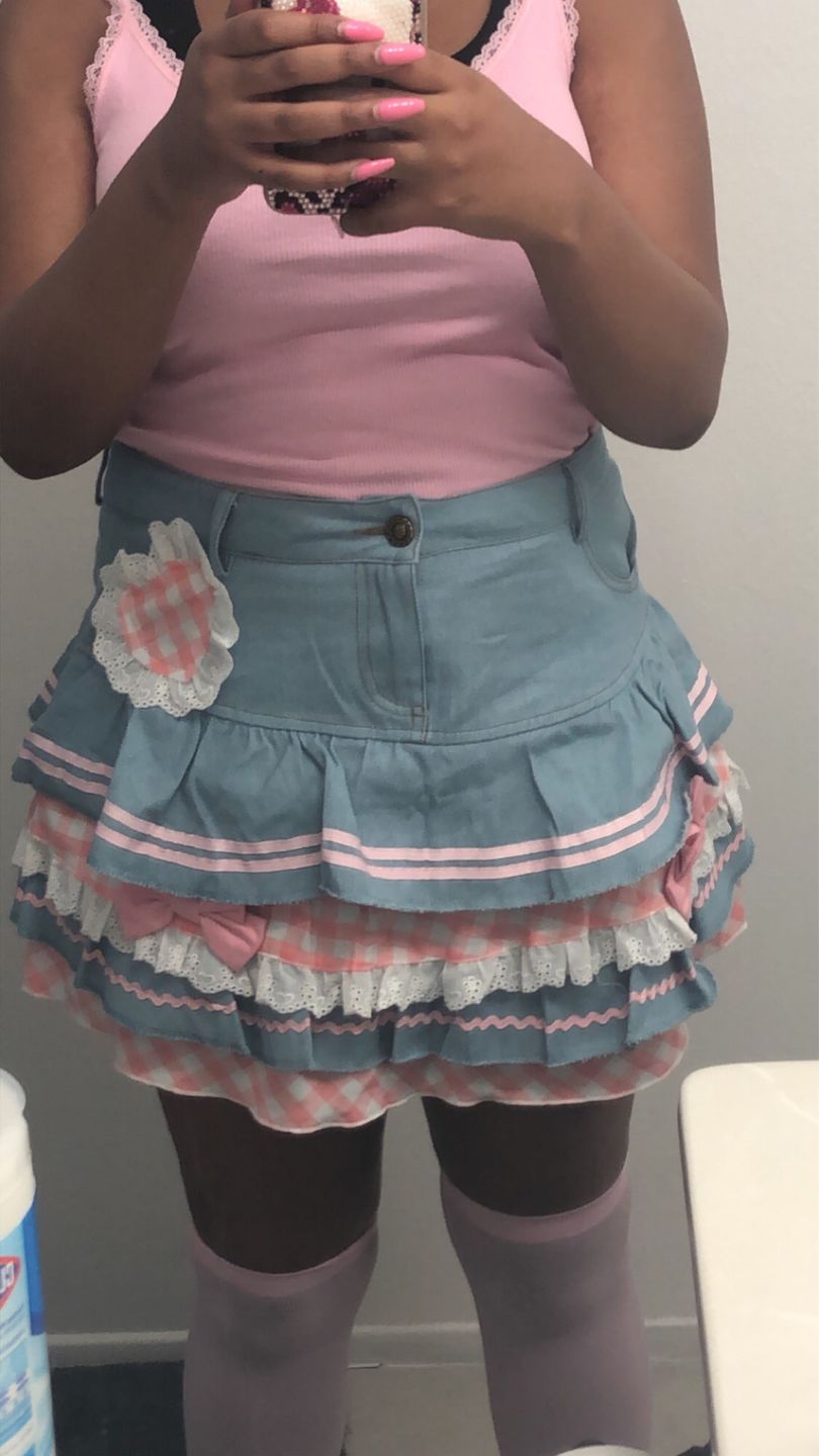 Customer photo review of Gingham & Denim Ruffled Skirt