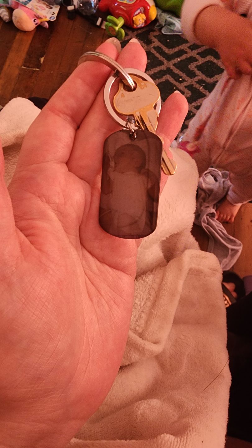 Customer photo review of I Will Carry You With Me Until, Personalized Keychain, Memorial Gifts, Custom Photo
