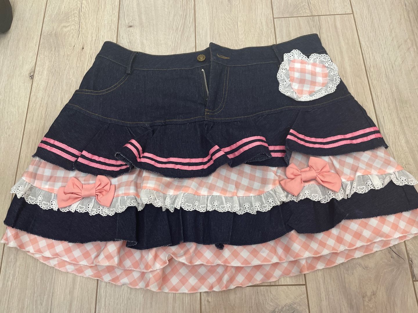 Customer photo review of Gingham & Denim Ruffled Skirt