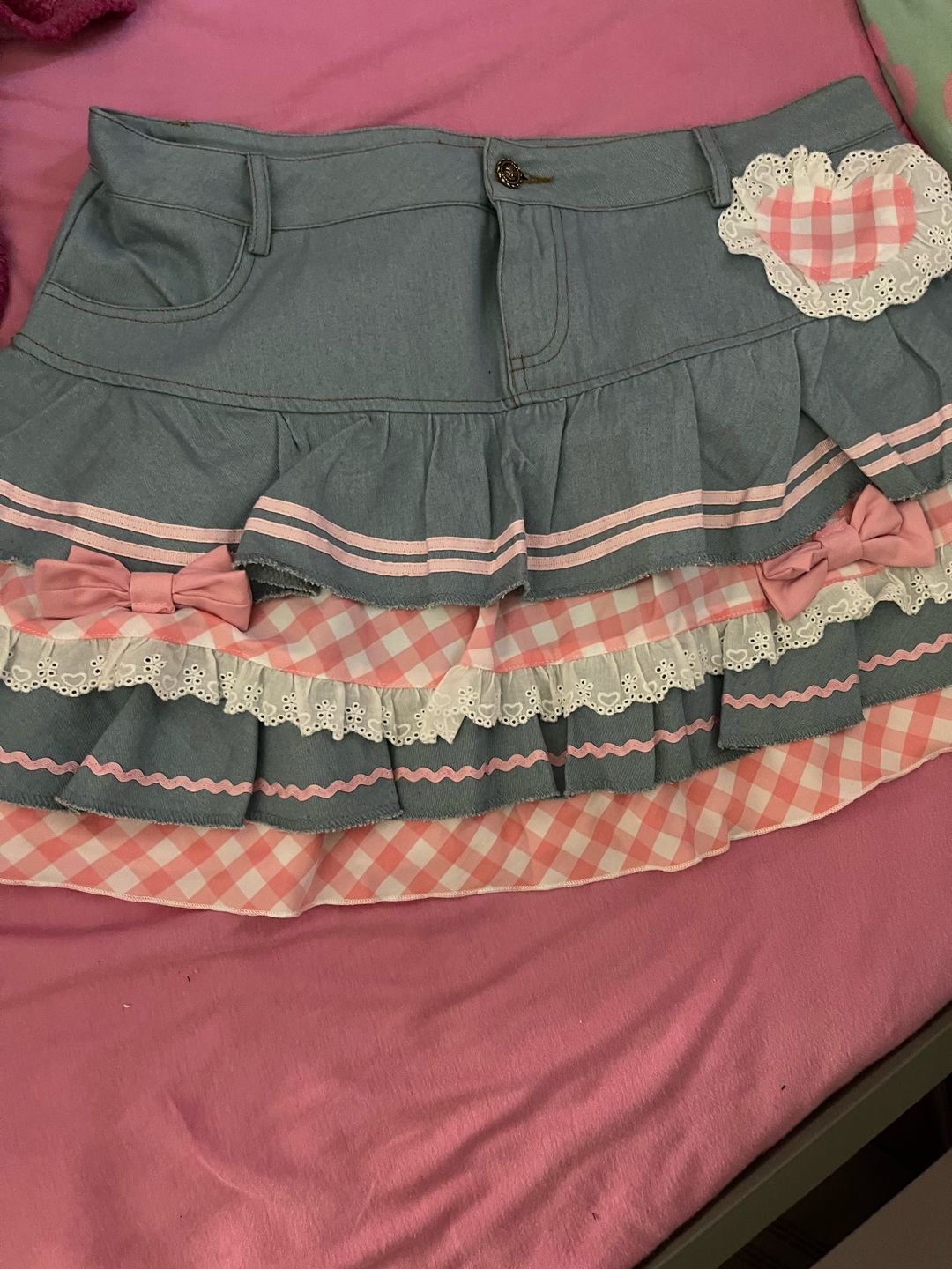 Customer photo review of Gingham & Denim Ruffled Skirt