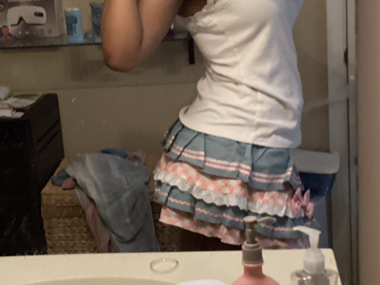 Customer photo review of Gingham & Denim Ruffled Skirt