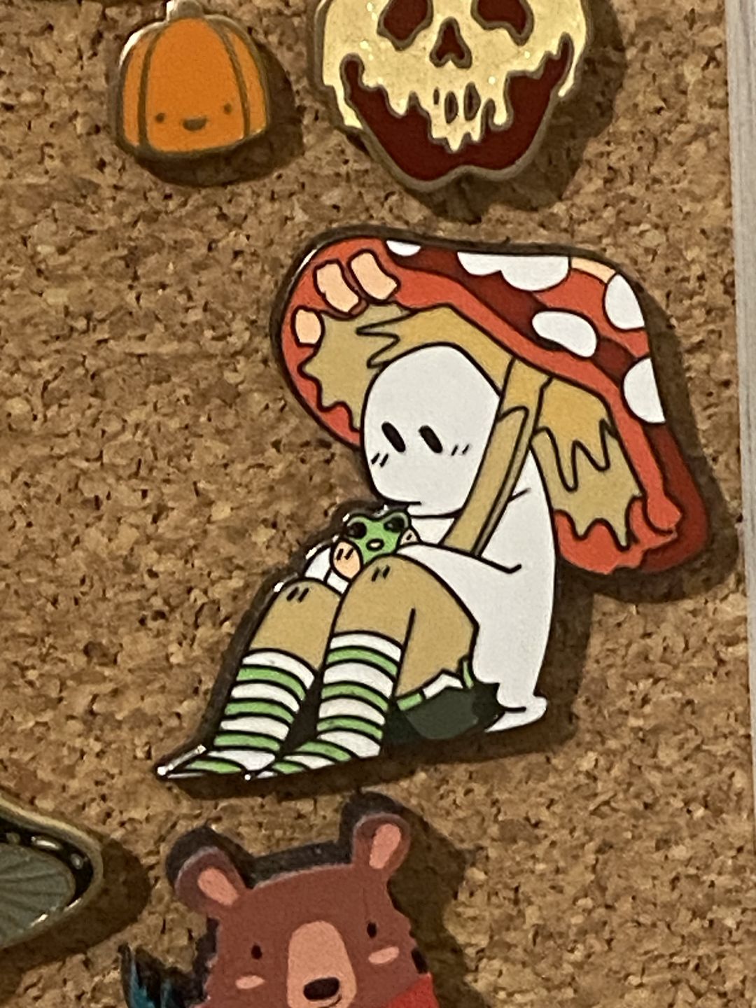 Customer photo review of Red Mushroom Ghost Enamel Pin