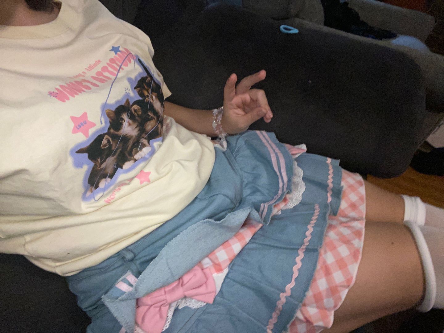 Customer photo review of Gingham & Denim Ruffled Skirt