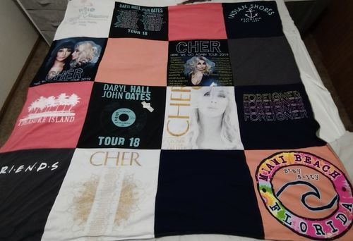 T-shirt quilt with music, concerts themes by Heidi from OH