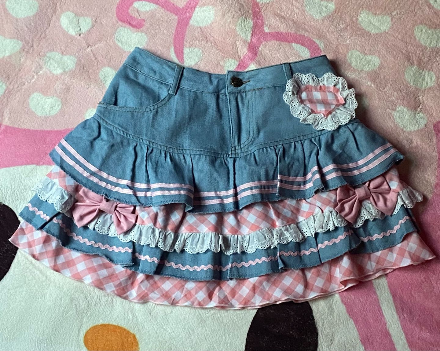 Customer photo review of Gingham & Denim Ruffled Skirt