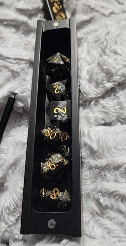 Customer photo review of Black Silverleaf Resin Moon DnD D&D Dice Set