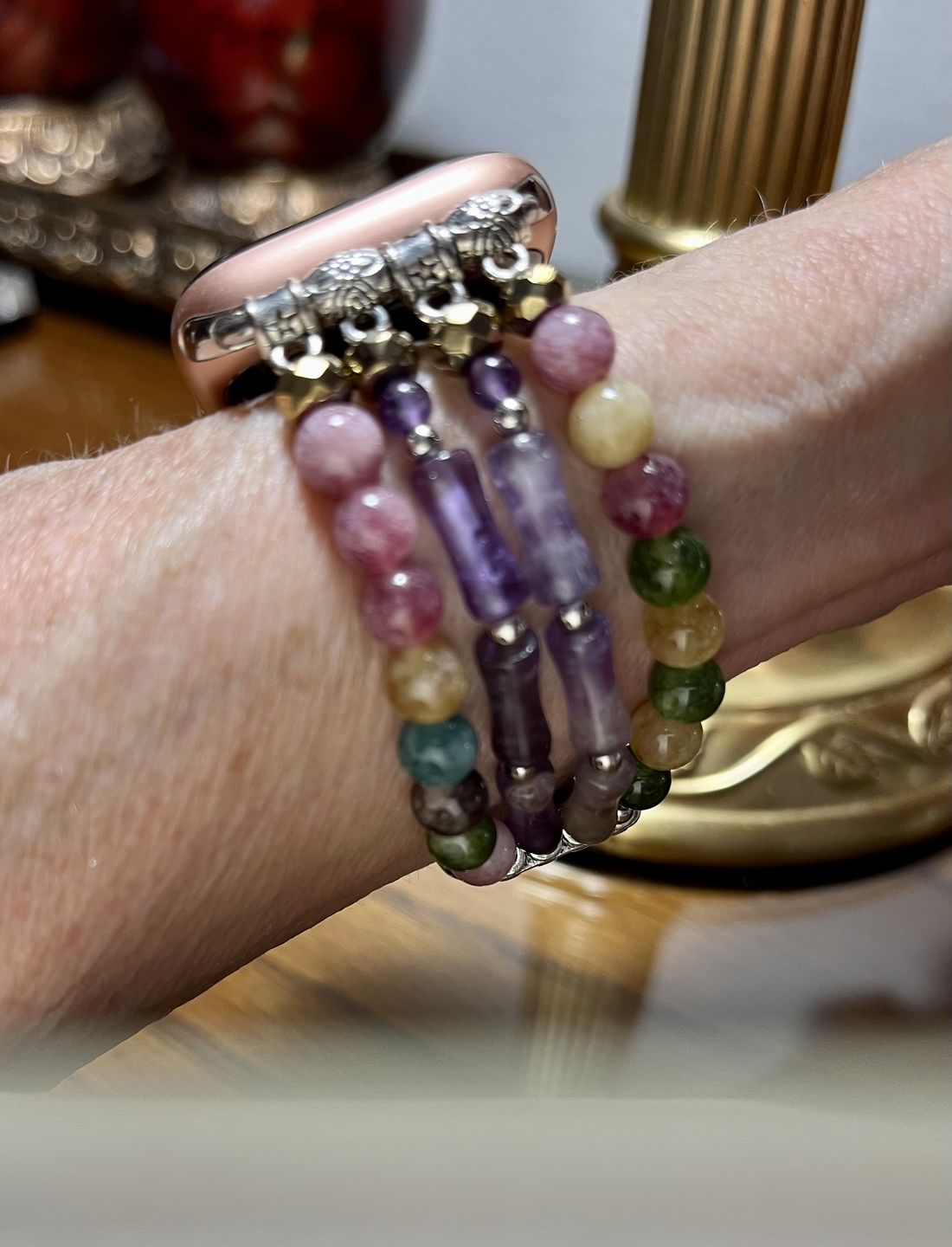 Customer photo review of Mosaic Amethyst Stretch Apple Watch Strap
