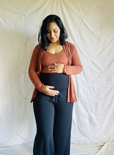 Customer photo review of Debra Wide Leg Maternity Bamboo Pants in Black